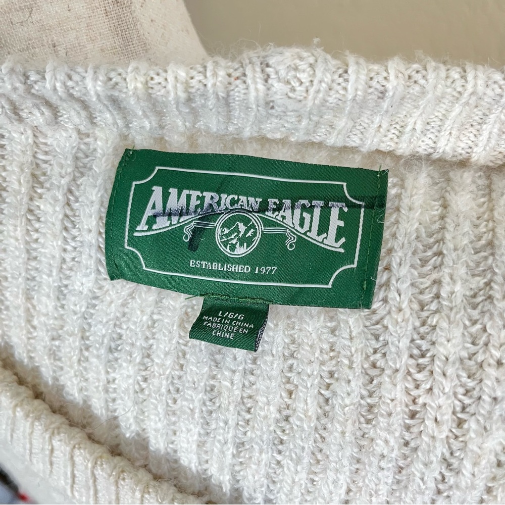 American Eagle Rib Knit Sweater Cream Sz L - Picture 5 of 8